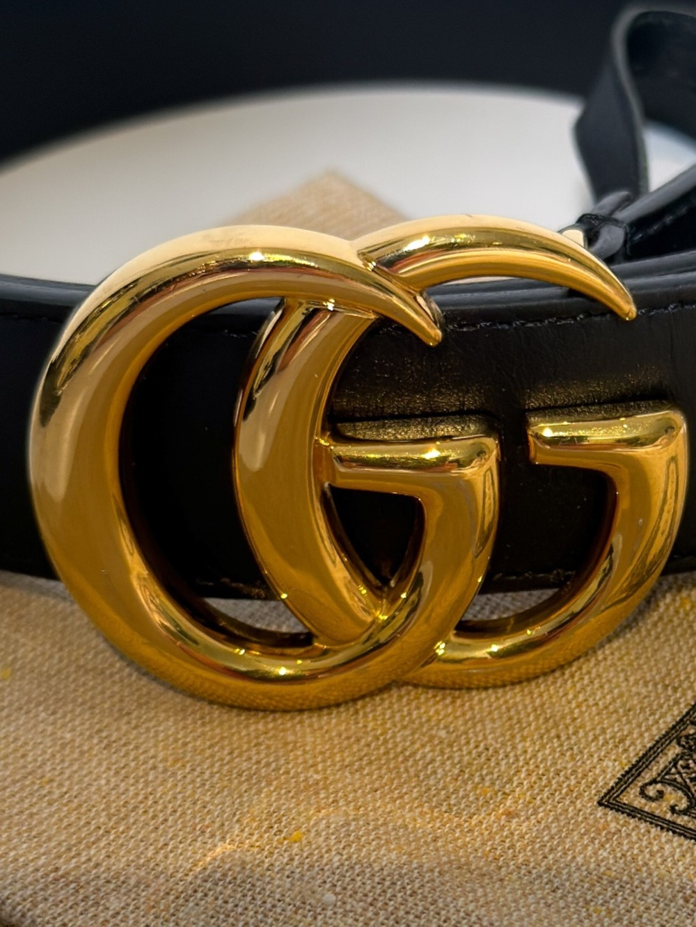 Gucci Black Leather Belt Marmont – Gold Double‑G Buckle (90/36) - Picture 3 of 5